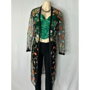 Impulsive Sheer Embroidered Duster Kimono Floral Mesh Long Cardigan Boho
